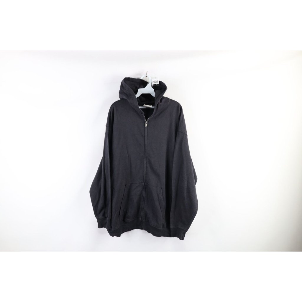 Vintage 90s Streetwear Mens Xl Faded Blank Full Zip Hoodie Sweatshirt Black